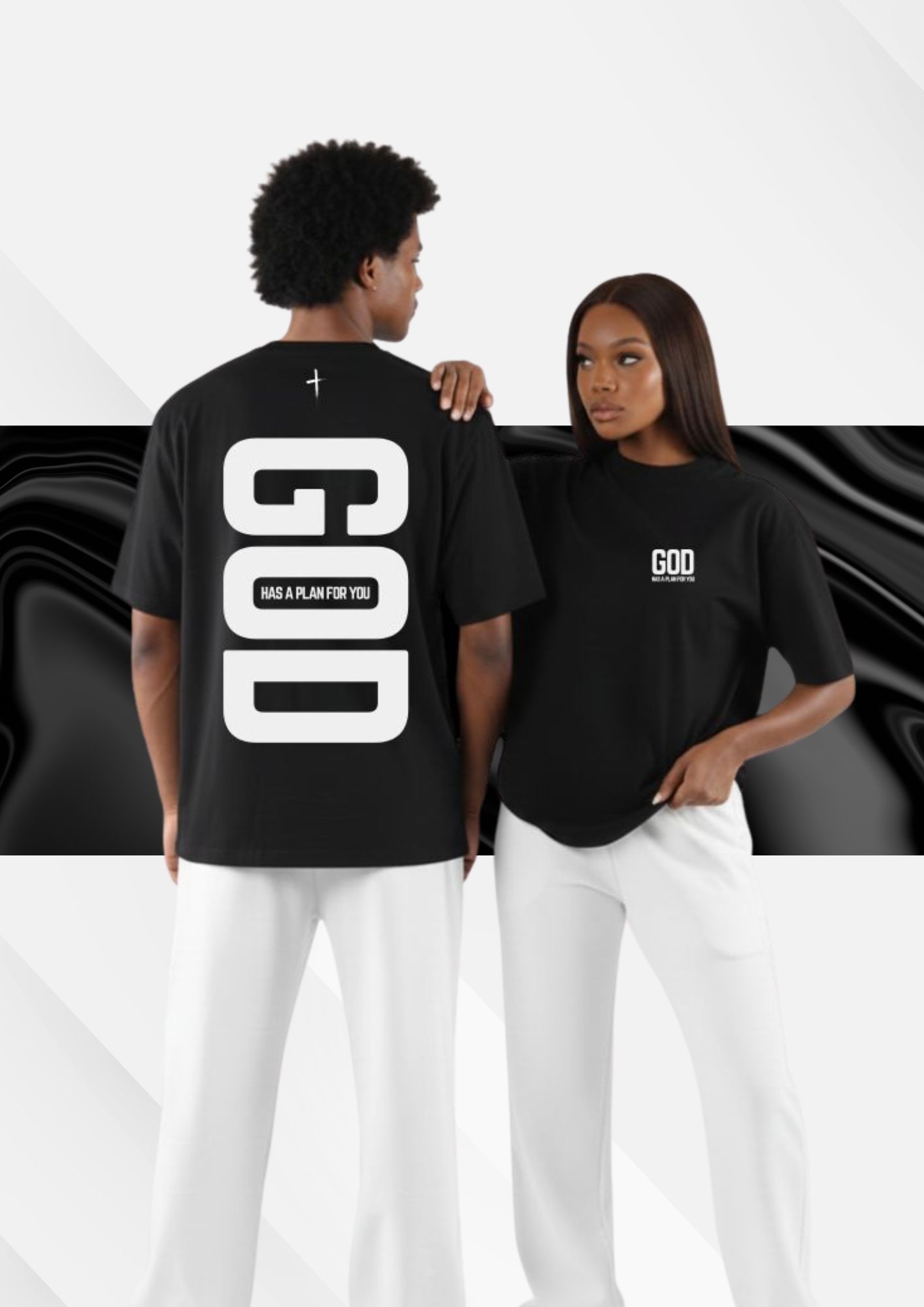 God Has a Plan For You black tee on models